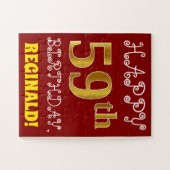 Red, Faux Gold 59th Birthday + Eigen naam Puzzle Legpuzzel (Horizontaal)