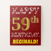 Red, Faux Gold 59th Birthday + Eigen naam Puzzle Legpuzzel (Verticaal)