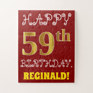 Red, Faux Gold 59th Birthday + Eigen naam Puzzle Legpuzzel
