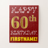 Red, Faux Gold 60th Birthday + Eigen naam Puzzle Legpuzzel (Verticaal)