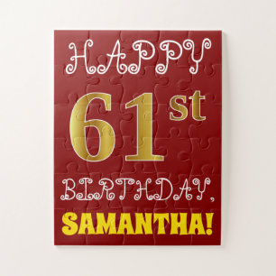Red, Faux Gold 61st Birthday + aangepaste naam Puz Legpuzzel