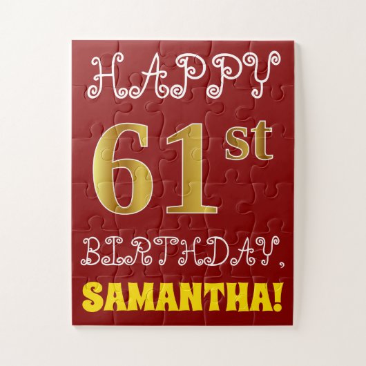 Red, Faux Gold 61st Birthday + aangepaste naam Puz Legpuzzel (Verticaal)