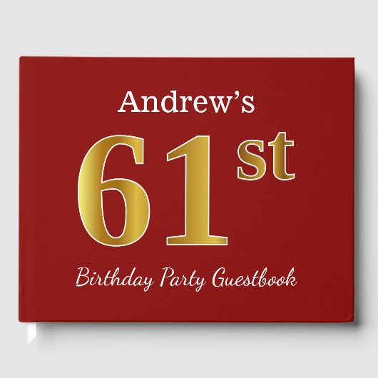 Red, Faux Gold 61st Birthday Party + aangepaste na Gastenboek (Voorkant)