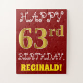 Red, Faux Gold 63rd Birthday + aangepaste naam Puz Legpuzzel (Verticaal)