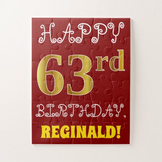 Red, Faux Gold 63rd Birthday + aangepaste naam Puz Legpuzzel (Verticaal)
