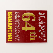 Red, Faux Gold 64th Birthday + Eigen naam Puzzle Legpuzzel (Horizontaal)