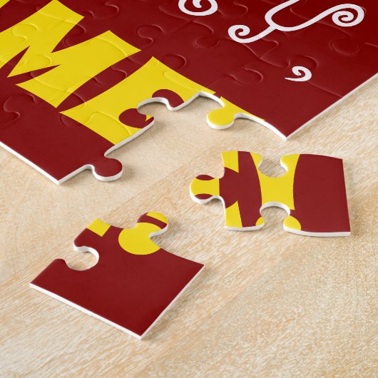 Red, Faux Gold 65th Birthday + Eigen naam Puzzle Legpuzzel (Zijkant)