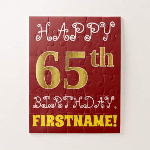 Red, Faux Gold 65th Birthday + Eigen naam Puzzle Legpuzzel