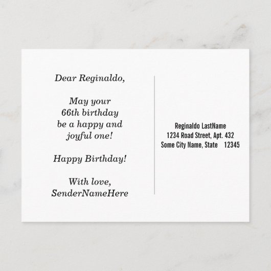 Red, Faux Gold 66th Birthday + aangepaste naam Briefkaart (Achterkant)