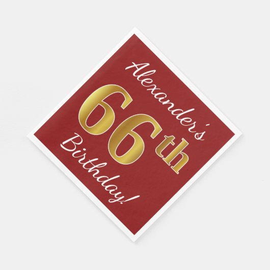 Red, Faux Gold 66th Birthday + aangepaste naam Servetten (Hoek)