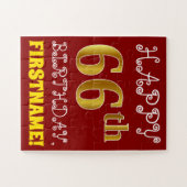 Red, Faux Gold 66th Birthday + Eigen naam Puzzle Legpuzzel (Horizontaal)