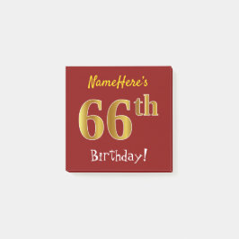 Red, Faux Gold 66th Birthday, met aangepaste naam Post-it® Notes