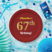 Red, Faux Gold 67th Birthday + aangepaste naam Papieren Bordje (Feest)