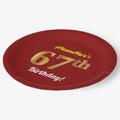 Red, Faux Gold 67th Birthday + aangepaste naam Papieren Bordje (Gekanteld)