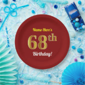 Red, Faux Gold 68th Birthday + aangepaste naam Papieren Bordje (Feest)