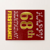 Red, Faux Gold 68th Birthday + Eigen naam Puzzle Legpuzzel (Horizontaal)