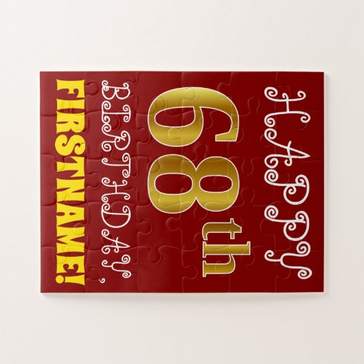 Red, Faux Gold 68th Birthday + Eigen naam Puzzle Legpuzzel (Horizontaal)