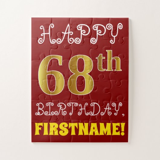 Red, Faux Gold 68th Birthday + Eigen naam Puzzle Legpuzzel (Verticaal)
