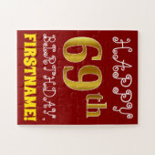 Red, Faux Gold 69th Birthday + Eigen naam Puzzle Legpuzzel (Horizontaal)
