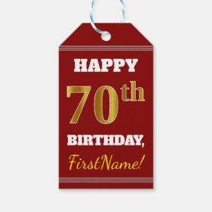 Red, Faux Gold 70th Birthday + aangepaste naam Cadeaulabel