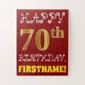 Red, Faux Gold 70th Birthday + aangepaste naam Puz Legpuzzel (Verticaal)