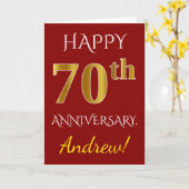 Red, Faux Gold 70th Wedding Jubileum + naam Kaart (Gele Bloem)