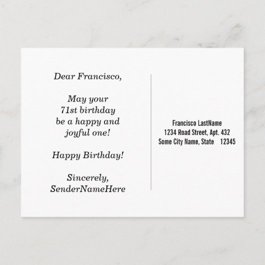 Red, Faux Gold 71st Birthday + aangepaste naam Briefkaart (Achterkant)