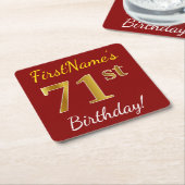 Red, Faux Gold 71st Birthday + aangepaste naam Kartonnen Onderzetters (Schuin)