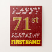 Red, Faux Gold 71st Birthday + aangepaste naam Puz Legpuzzel (Verticaal)