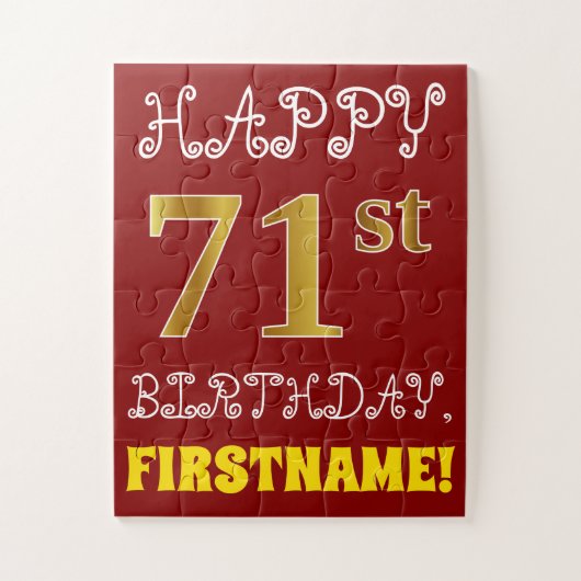 Red, Faux Gold 71st Birthday + aangepaste naam Puz Legpuzzel (Verticaal)