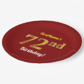 Red, Faux Gold 72e verjaardag + aangepaste naam Papieren Bordje (Gekanteld)