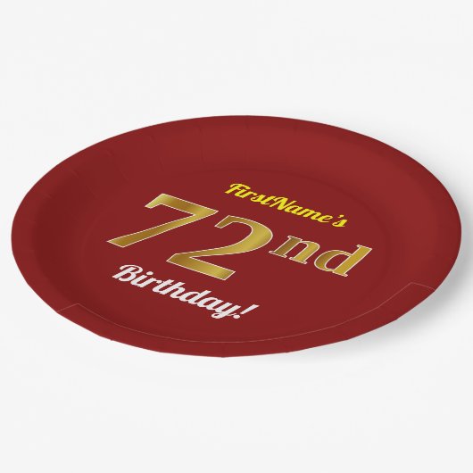 Red, Faux Gold 72e verjaardag + aangepaste naam Papieren Bordje (Gekanteld)