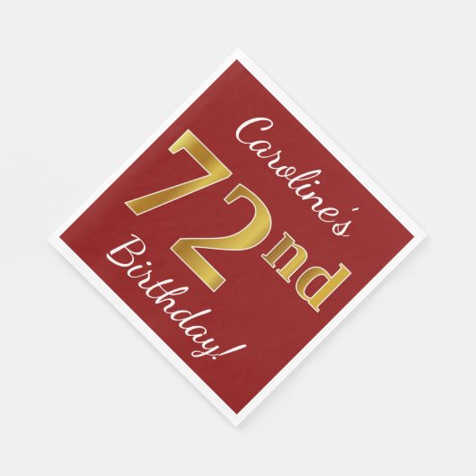 Red, Faux Gold 72e verjaardag + aangepaste naam Servet (Hoek)