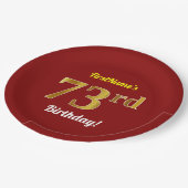 Red, Faux Gold 73rd Birthday + aangepaste naam Papieren Bordje (Gekanteld)