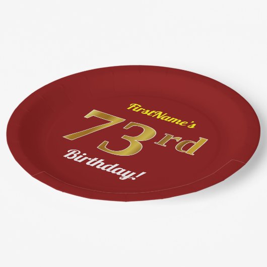 Red, Faux Gold 73rd Birthday + aangepaste naam Papieren Bordje