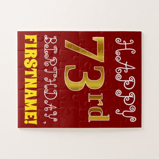 Red, Faux Gold 73rd Birthday + aangepaste naam Puz Legpuzzel (Horizontaal)