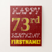Red, Faux Gold 73rd Birthday + aangepaste naam Puz Legpuzzel (Verticaal)