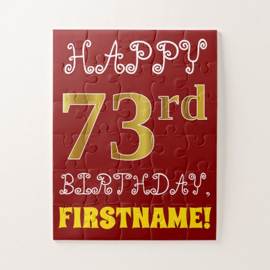 Red, Faux Gold 73rd Birthday + aangepaste naam Puz Legpuzzel (Verticaal)