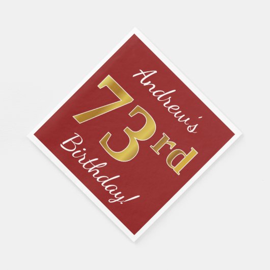 Red, Faux Gold 73rd Birthday + aangepaste naam Servetten (Hoek)
