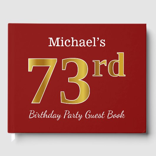 Red, Faux Gold 73rd Birthday Party + aangepaste na Gastenboek (Voorkant)