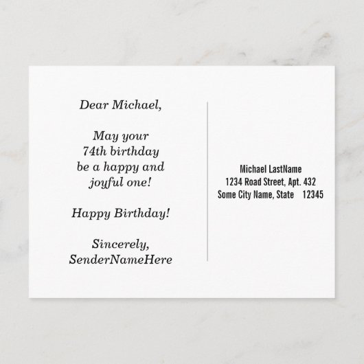 Red, Faux Gold 74th Birthday + aangepaste naam Briefkaart (Achterkant)