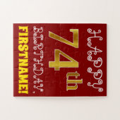 Red, Faux Gold 74th Birthday + Eigen naam Puzzle Legpuzzel (Horizontaal)