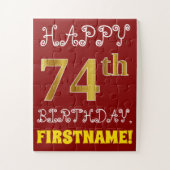 Red, Faux Gold 74th Birthday + Eigen naam Puzzle Legpuzzel (Verticaal)