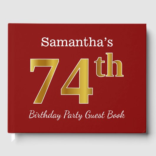Red, Faux Gold 74th Birthday Party + aangepaste na Gastenboek (Voorkant)