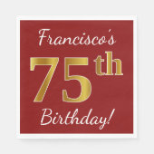 Red, Faux Gold 75th Birthday + aangepaste naam Servetten (Voorkant)