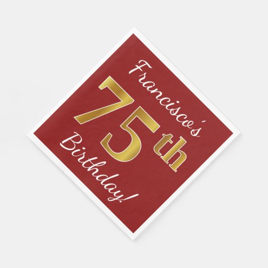 Red, Faux Gold 75th Birthday + aangepaste naam Servetten (Hoek)