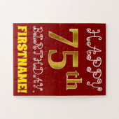Red, Faux Gold 75th Birthday + Eigen naam Puzzle Legpuzzel (Horizontaal)