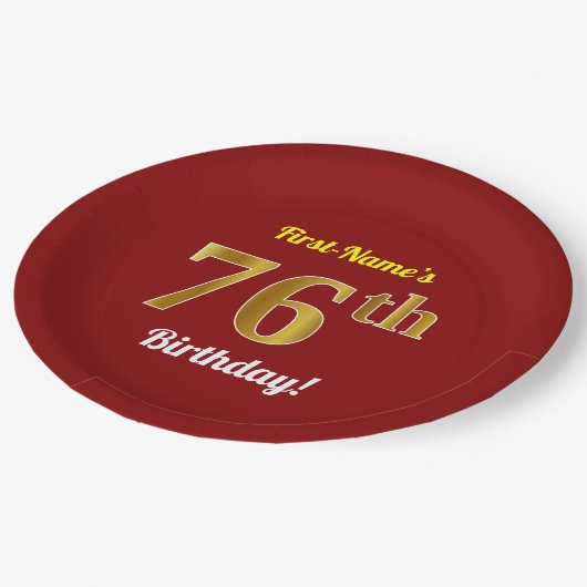Red, Faux Gold 76th Birthday + aangepaste naam Papieren Bordje (Gekanteld)