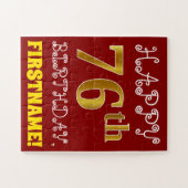 Red, Faux Gold 76th Birthday + Eigen naam Puzzle Legpuzzel (Horizontaal)