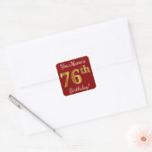 Red, Faux Gold 76th Birthday + Eigen naam Sticker (Envelop)
